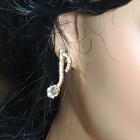 Music Notes Earrings in Gold Zinc Alloy & Crystals.  Beam Quaver, 8th Notes - Picture 5 of 13
